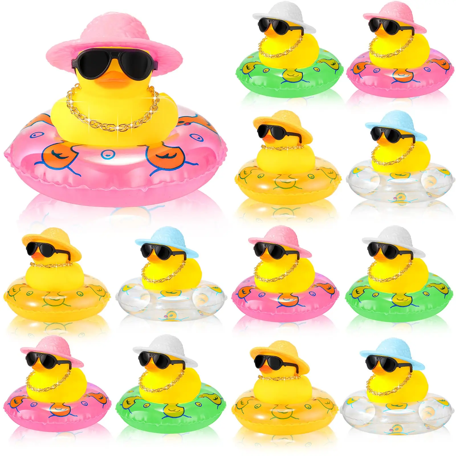 

12/24/48 Set Rubber Ducks for Dashboard of Car Yellow Duck Car Dashboard Decorations Mini Duck Bathtub Car Ornaments Toys