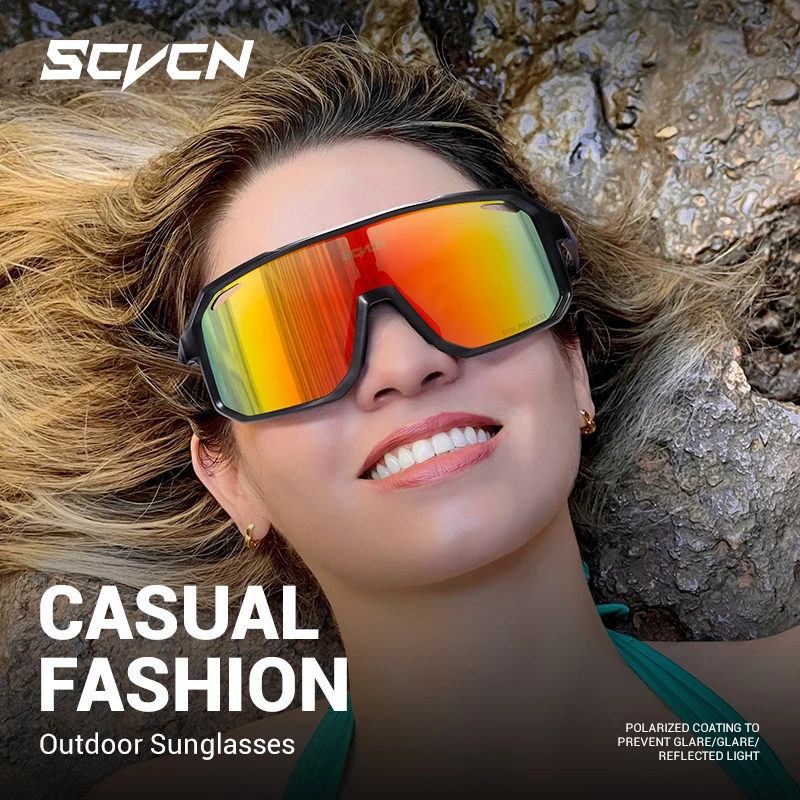 SCVCN New Polarized Cycling Glasss Outdoor Sports Running Drving Sunglasses for Men Fishing Goggles Mtb Bicycle Eyewear 1 Lens