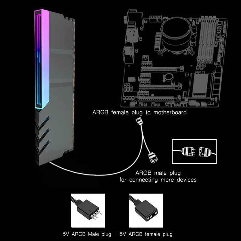 Jumpeak ǻ DDR4 DDR5 5 5V ARGB ȭ ޸  , PC RGB äο   濭 ð  Ƹ
