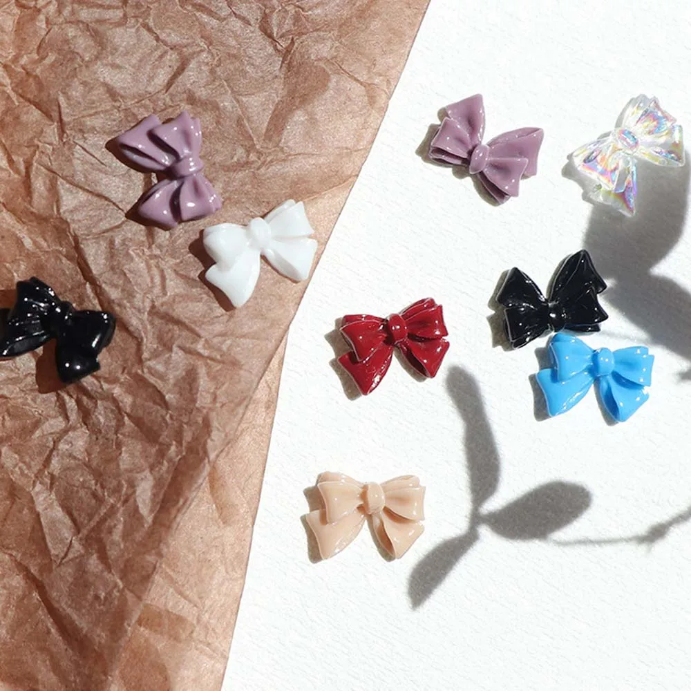 50Pcs 핑크 화이트 보우 수지 네일 아트 장식 3D 다색 Bowknot 네일 참 장식 DIY 매니큐어 클래식 액세서리