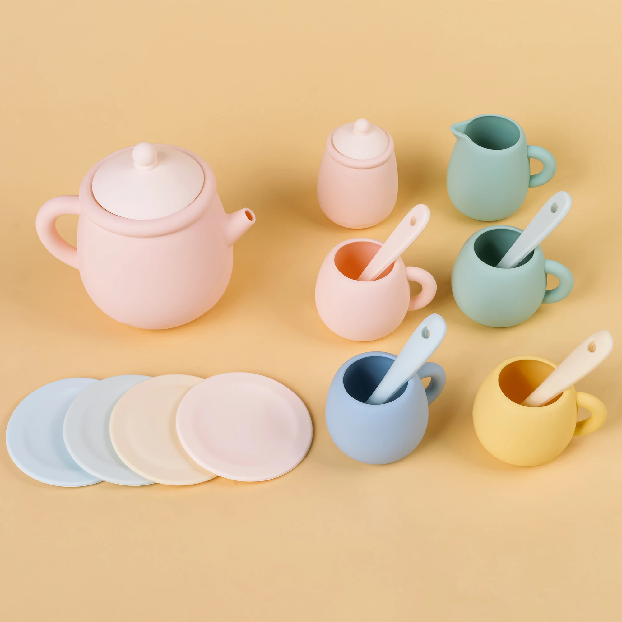 Wooden Tea Set Toy Tea Set Toy 5PCS/1Set Silicone Toddler Toys Teacup Toys Set For Little Girls Boys Silicone BPA Free Tea Set For Kids Tea Time