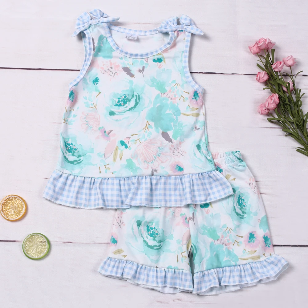 

Toddler 1-8T Bodysuit Baby Girl Clothes Set 2pcs Bluey Flower Suit Green Bow T-shirts Lace Outfits Toddler Babi Floral Shorts