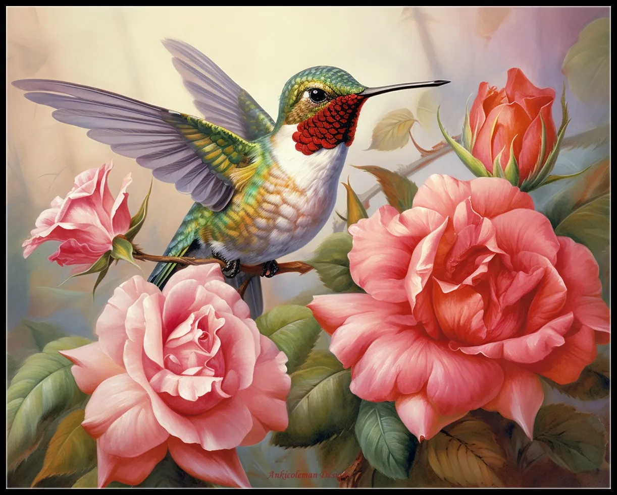 

Hummingbirds in Roses 3 - Counted Cross Stitch Kits - DIY Handmade Needlework Embroidery 14 CT Aida Sets DMC Color