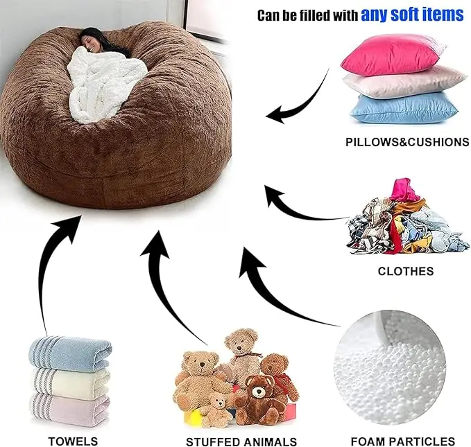Funda para silla de puf gigante (sin relleno), de gran tamaño, redonda, suave, esponjosa, terciopelo, lavable, para sofá, puf, c 3
