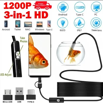 1200P HD Endoscope Camera for Android Type-C USB Borescope IP67 Waterproof Inspection Camera for Car Pipe Sewer 1