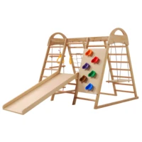 7-in-1 Wooden Climbing Frame with Swing, Slide, Net & Rings – Indoor Playground for Kids