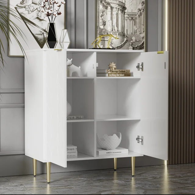 Ingresso comodo Buffet 75x40x90 cm, 2 porte, 3 ripiani, 6 scomparti, per soggiorno, cucina, bagno e camera da letto, bianco 3