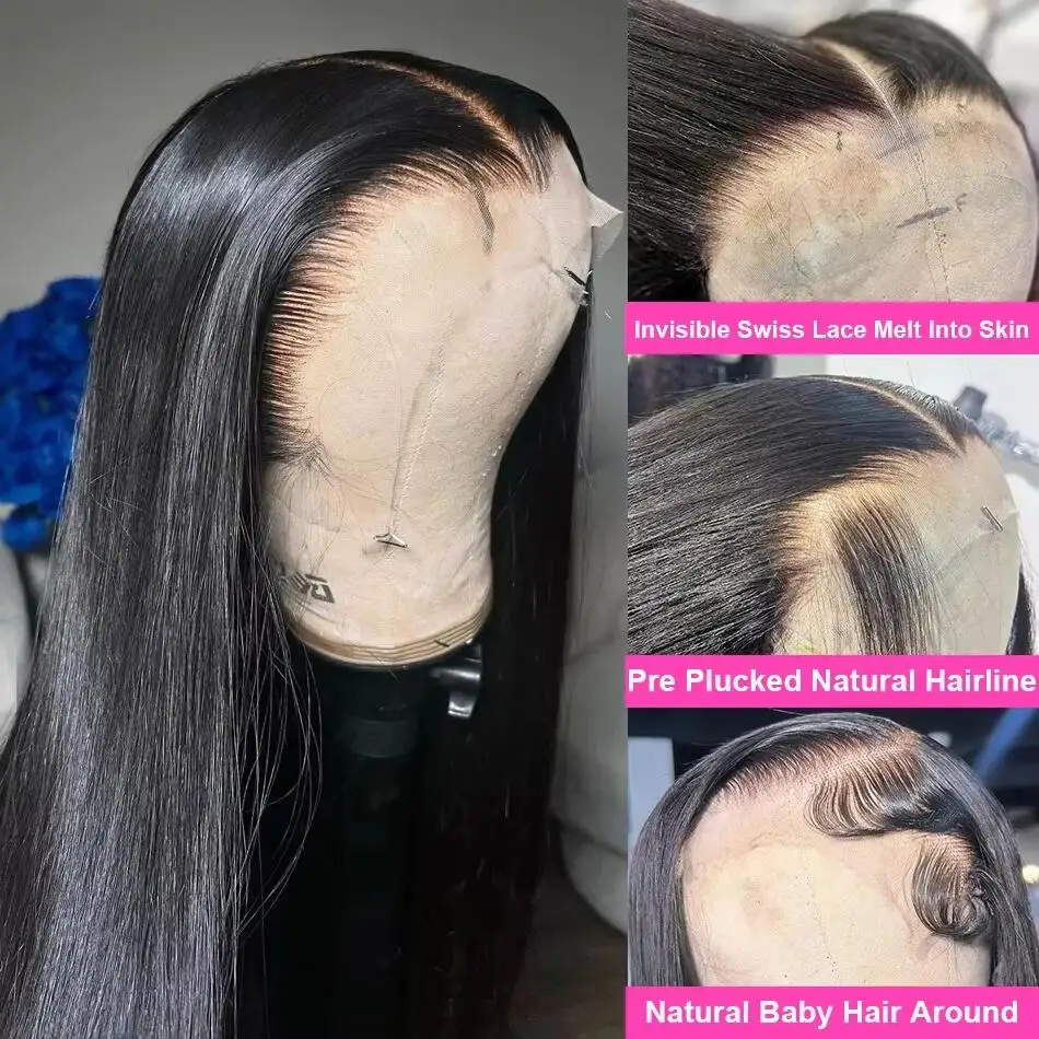 30 Inch 13x4 Lace Front Wigs 200% Density Lace Front Wig Pre Plucked Glueless Wigs Straight Black Synthetic lace front wig 2