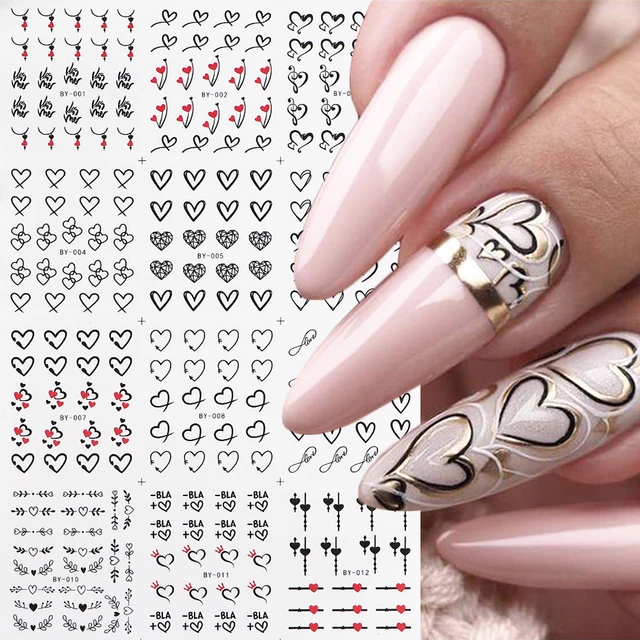  Heart Nail Stickers - 7 Sheets Hearts Nail Decals for Women -  3D Self Adhesive Heart Nail Art Stickers - Gold Hollow Love Heart Nail  Designs DIY Valentines Manicure Decorations Accessories