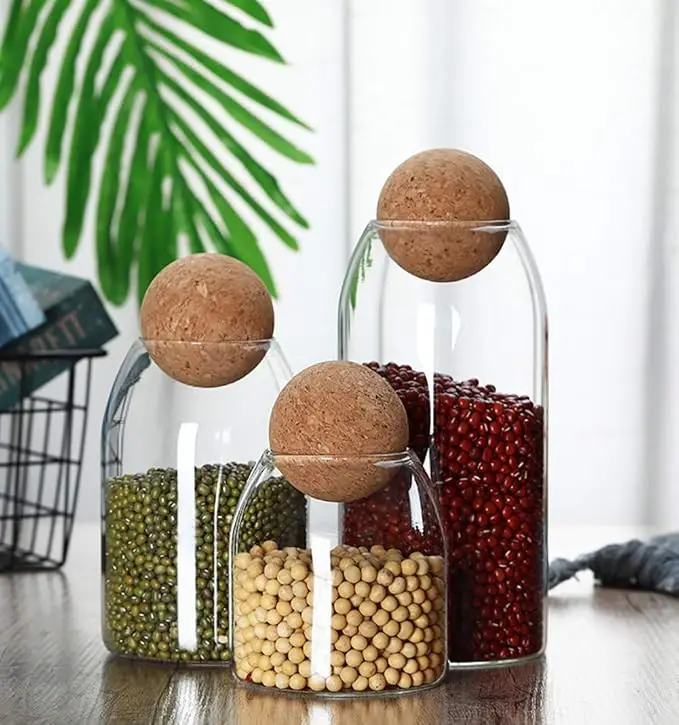 18oz Glass Storage Jar - Bamboo Cork-Sealed Canister for Food/Cotton Swabs (Decorative Apothecary Style) 4