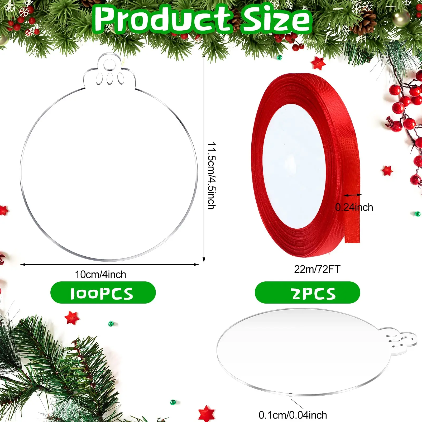 Clear Acrylic Ornament Blanks for Christmas Tree, Round Acrylic Discs, 1  Rolls Red Ribbon, DIY Crafts, Bulk, 10 Pcs - AliExpress