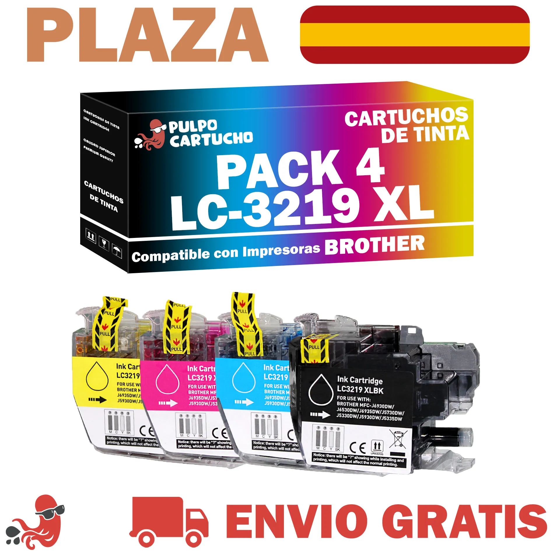 Cartuchos De Tinta Compatibles Brother LC3219XL - Pack 10 Unidades (4 Negro, 2 Cian, 2 Magenta, 2 Amarillo)