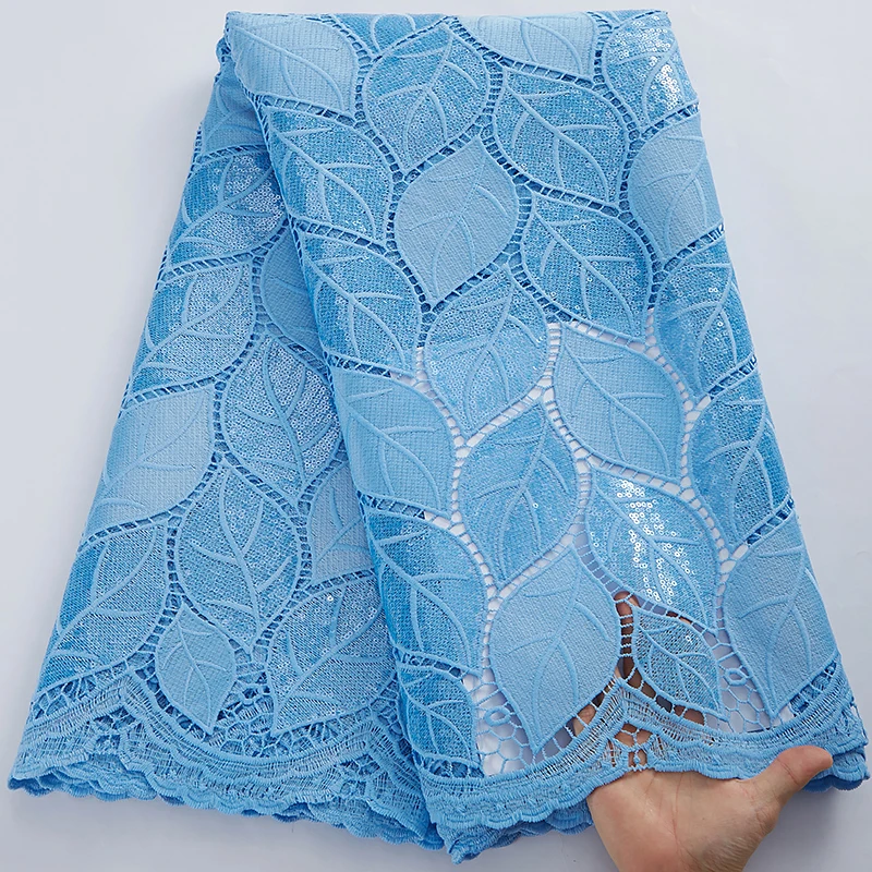 Sjd lace african guipure cord lace fabric with sequins high quality nigerian lace fabric for