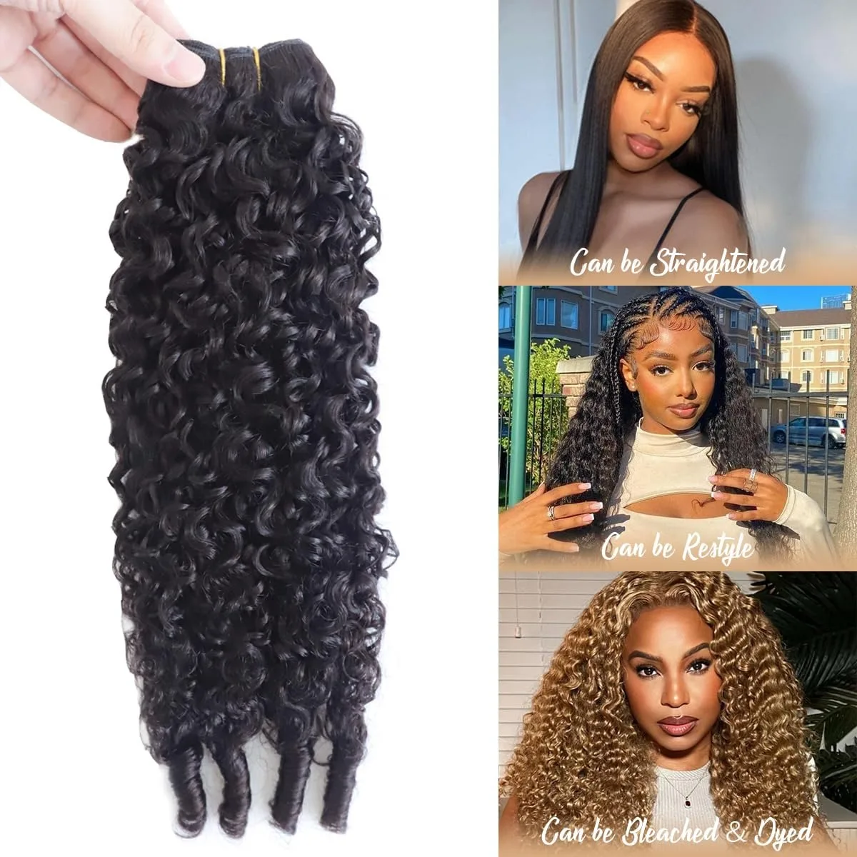 Extension per Capelli Ricci Birmani # Capelli Umani Vergini Brasiliani 1B Nero Naturale 14 Pollici per Donne di Colore - immagine 3