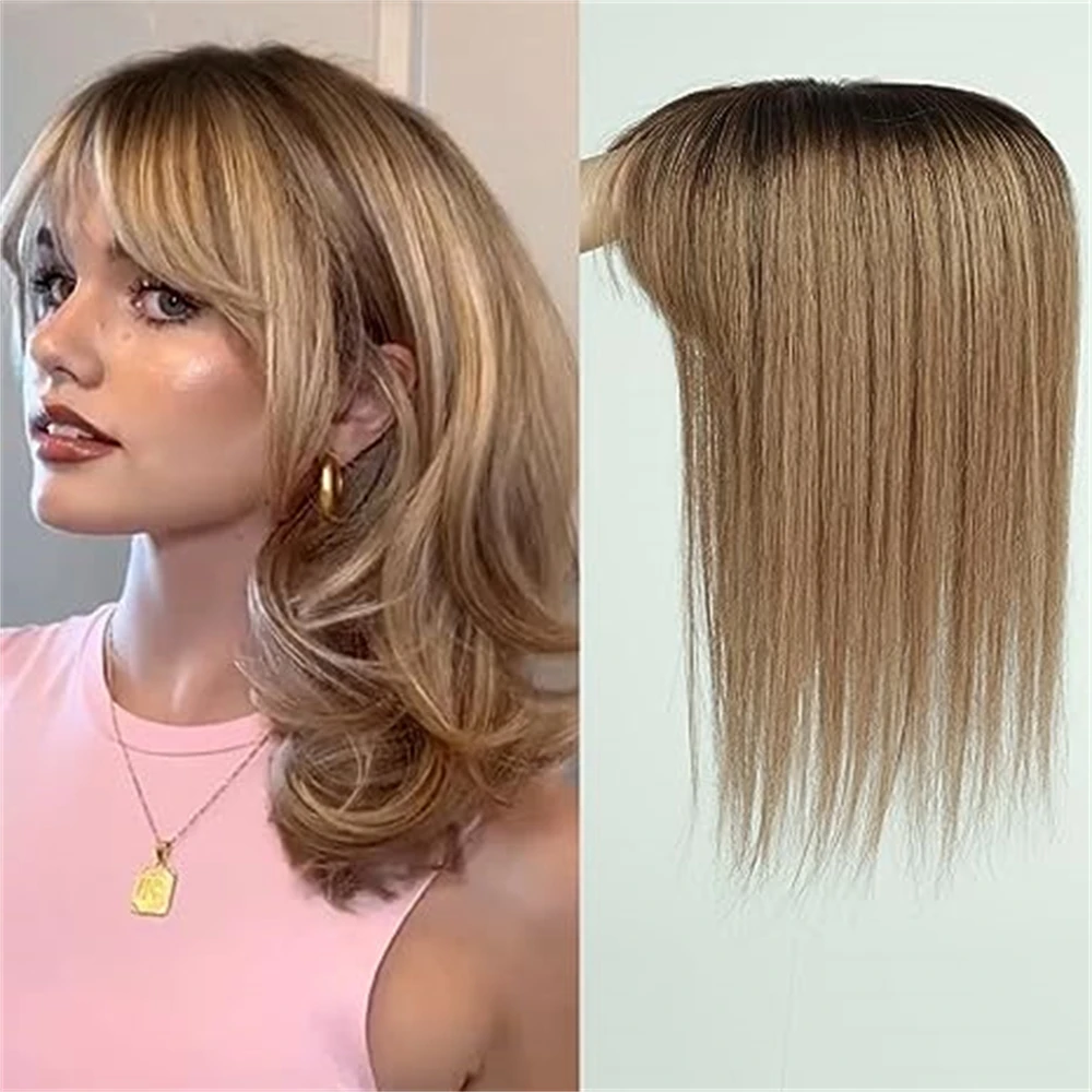 Remy Human Hair Toppers Hair Pieces Women Light Brown Women Topper Bang Silk Base Clip In Topper Thinning hair toppers
