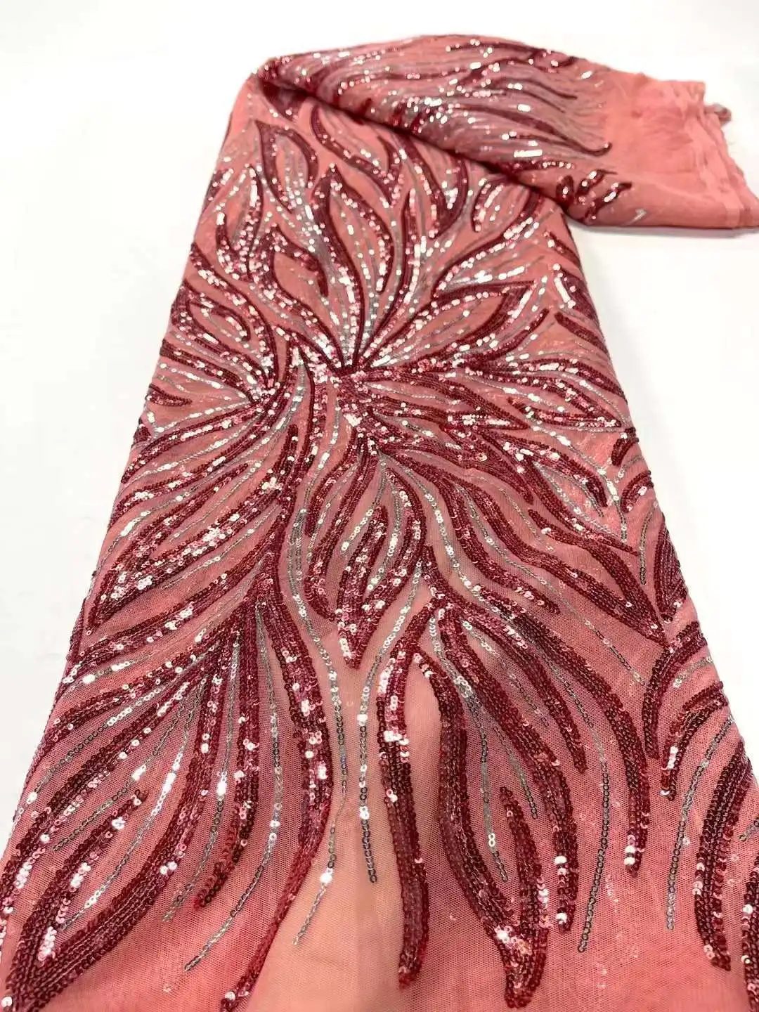 

Beaded Embroidery Lace Fabric For Dresses Green Red Gold Silver Sequin Lace Material Wholesale Free Shipping