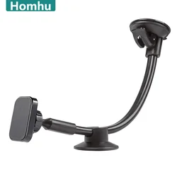 Enhanced Magnetic Phone Holder for Car - Long Arm Windshield and Dashboard Mount (Black)