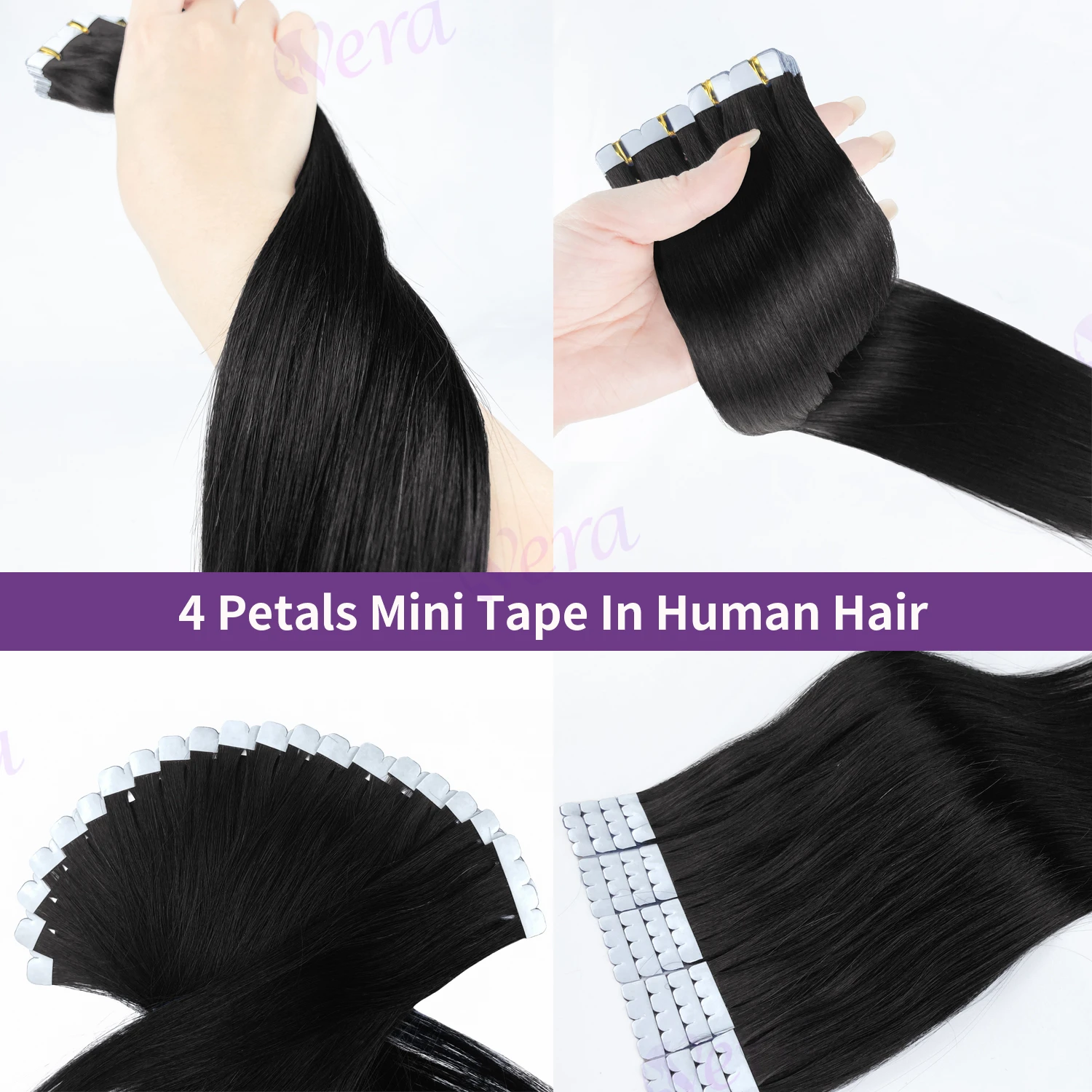 미니 테이프 인모 연장 헤어 스트레이트 20개 50g/팩 투명 블랙 심리스 연장 스킨 웨프트 레미 인모 테이프 인