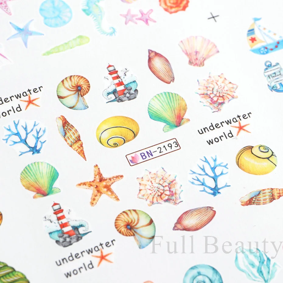 12 designs nail art sea shell stickers decals ocean theme