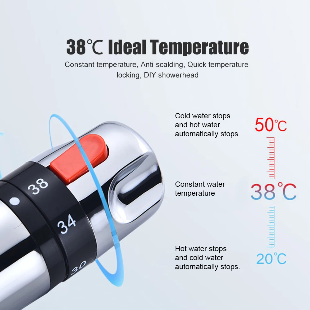 HOThermostatique Robinet de Douche Assad, Montage Mural 38 ℃, Contrôle de Température Constante, Eau Chaude et Froide, Vanne de Centre Commercial