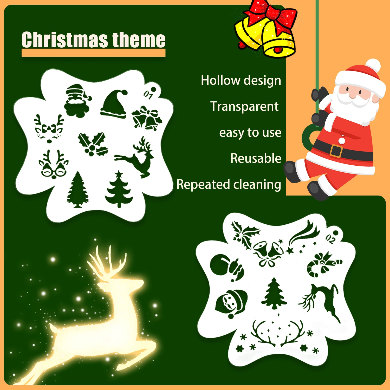 Christmas holiday face painting festival performance hollow pattern quick-draw printing Stencils washable 2