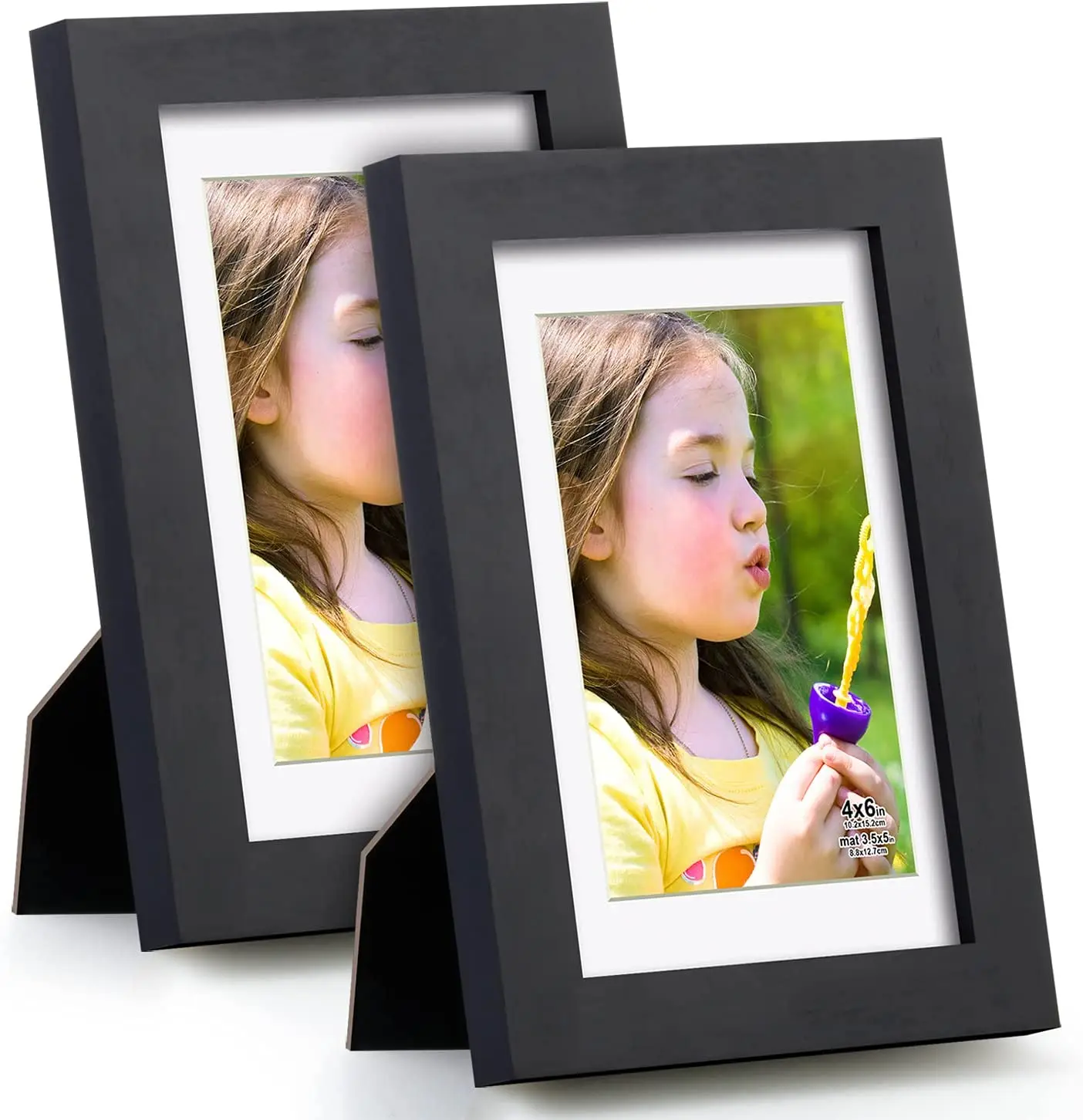 

4x6inch Picture Frames (2PK) Made of Solid Wood and HD Glass Display Photos 3.5x5 with Mat or 4x6Without Mat for Table and Wal