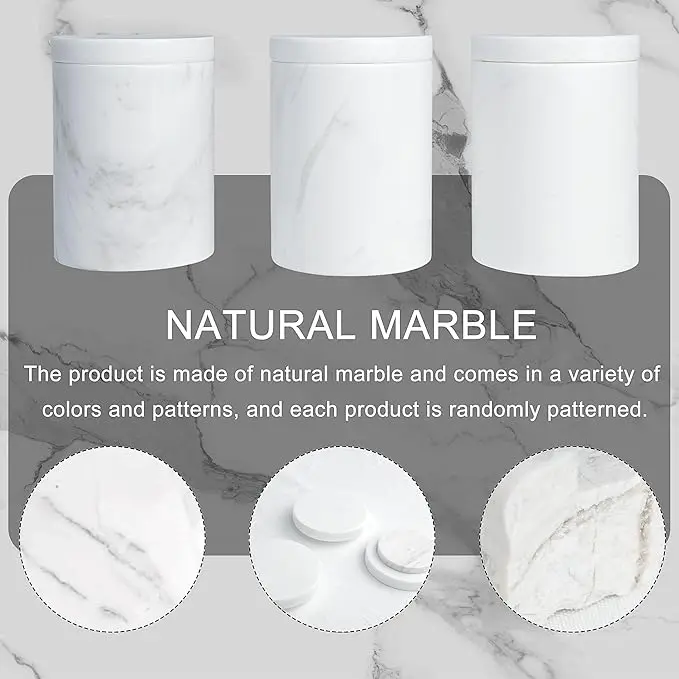 Marble Bathroom Canister - Airtight Storage for Cotton Swabs/Balls with Lid (Vanity Organizer, White) 3