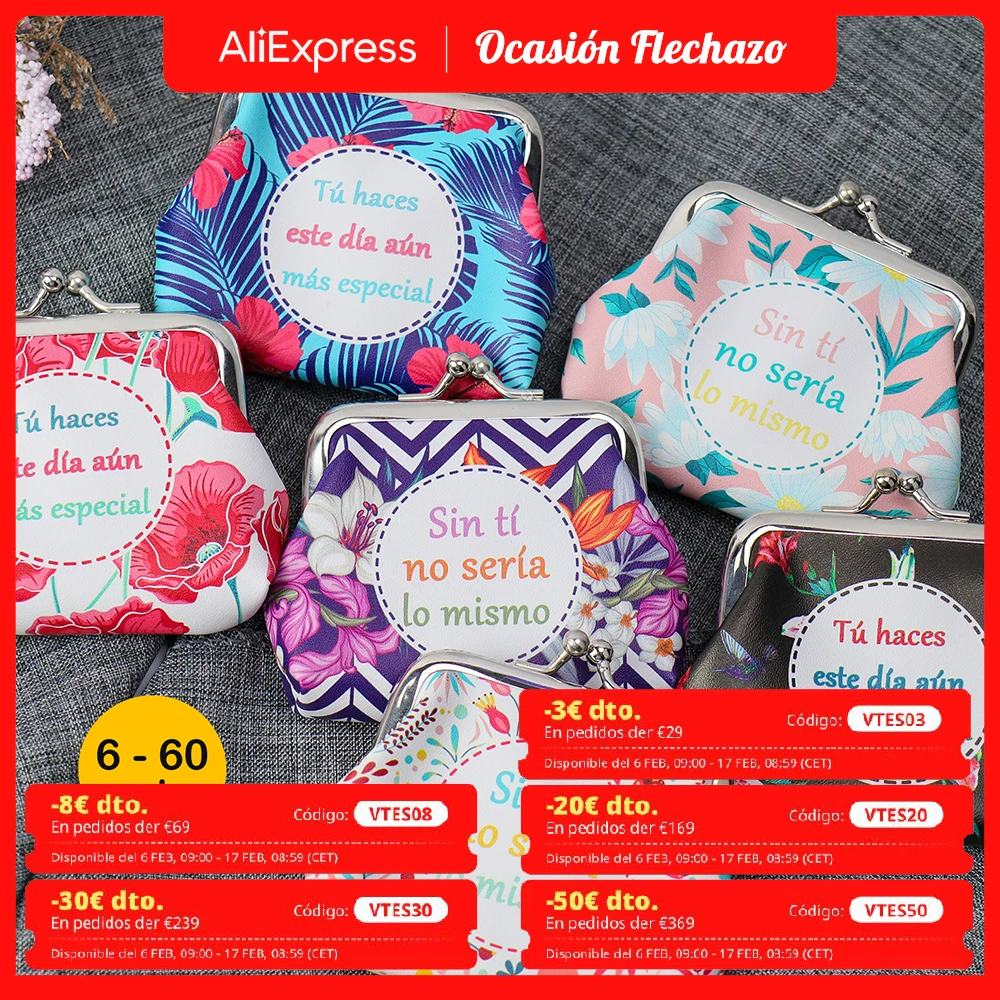 Lote 5 a 60 unidades de Monederos pequeños de mujer, Regalos de bodas para invitados baratos, Detalles boda para invitados, Recuerdos de bautizo y comunión, 6 modelos, Clip seguridad, Con frase dedicatoria, Regalantes