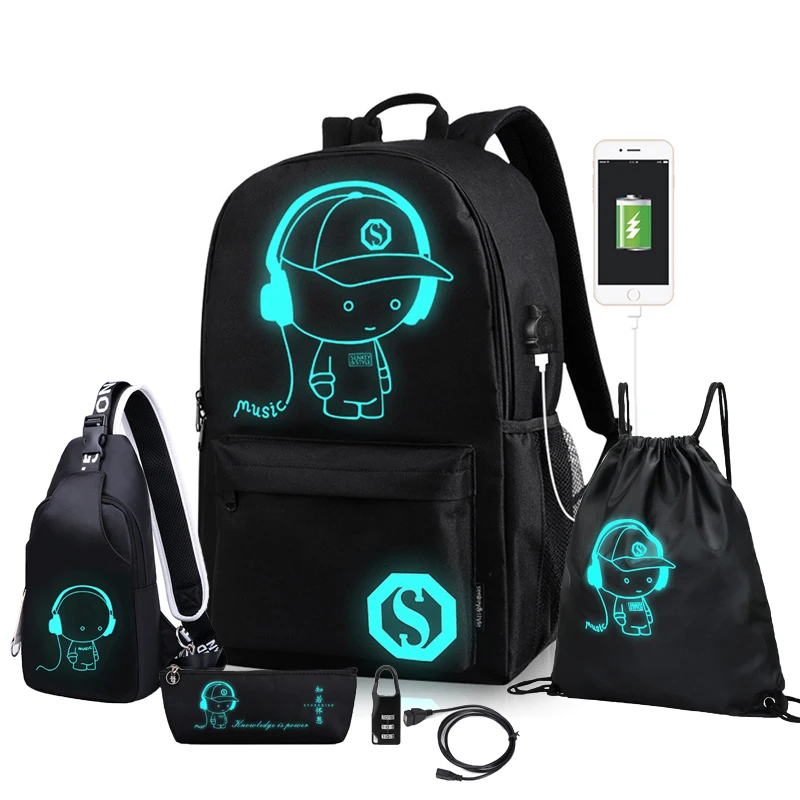 Student School Backpack Luminous USB Charge School Bags For Teenager Boys Girls Anti-Theft Children's Schoolbags Laptop Backpack 3