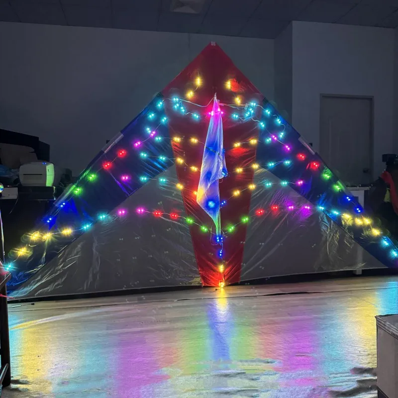 Big LED night delta kite 3SQ. M  Ray tear resistant nylon  and carbon fiber kite frame angle kite with lights with tubing tails 2