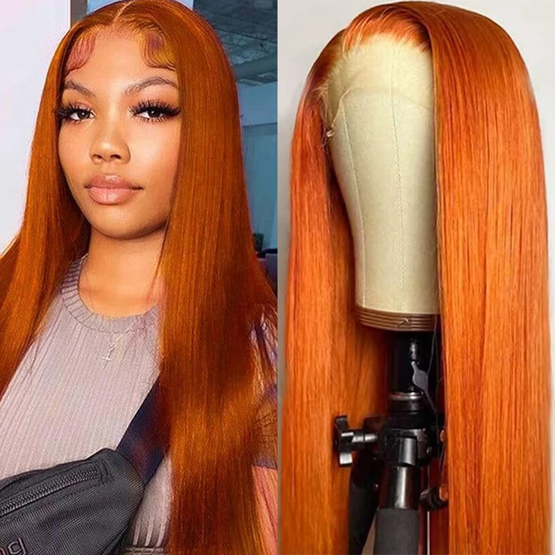 13x6 Orange Ginger Straight Lace Frontal Wigs #350 Colored 13x4 Transparent Lace Front Human Hair Wig For Women Wig PrePlucked