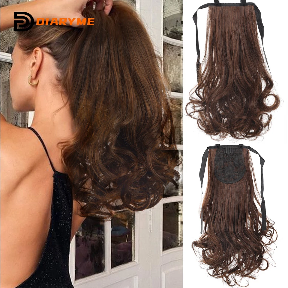 Parrucca Sintetica Estensioni Coda Di Cavallo Riccia Lunghezza Media Strappy Alta Coda Di Cavallo Clip-In Estensione Dei Capelli Ondulata Riccia Coda 