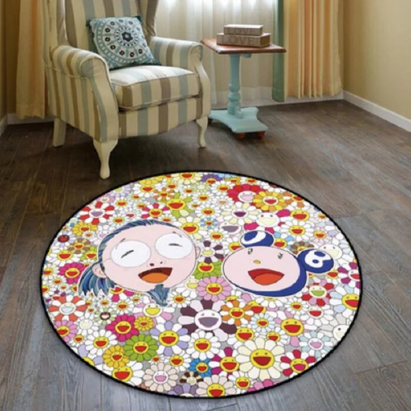 Takashi Murakami Smiley Face Rug, Chair Mat Takashi Murakami Sunflower,  Cool Floor Rug, Carpet Room Doormat Non-Slip, Rainbow Flower Rug