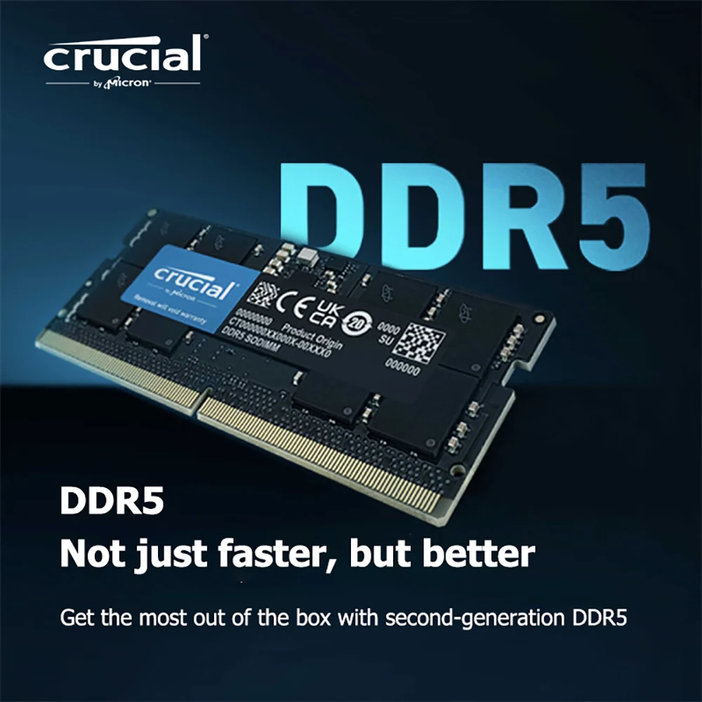 노트북 메모리 업그레이드 모듈용 Crucial DDR5, 4800MHz, 5600MHz RAM, 16GB, 24GB, 32GB, 48GB, 262 핀 SO-DIMM, 1.1V CL40 CL46