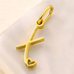 Personalized Initial Heart Necklace - Stainless Steel Jewelry Charm - Gold Color (X)
