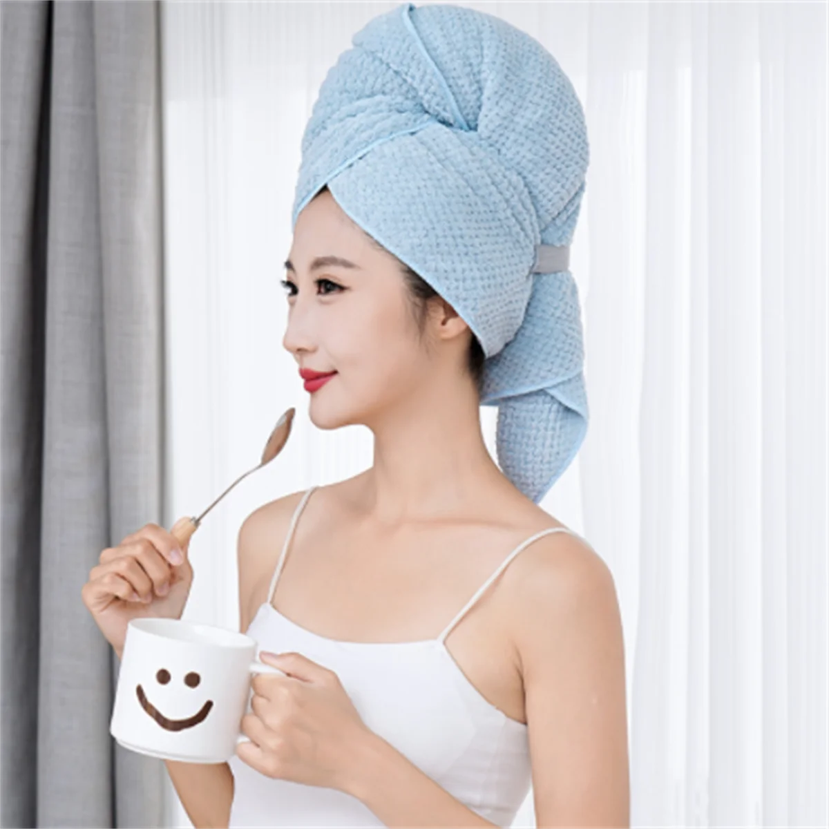 2 Asciugamani Capelli Microfibra | Turbante Super Assorbente | Anti Crespo, Con Elastico - Foto 7