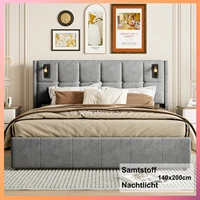 140х200 см, двуспальная кровать с лампой и USB, мягкая кровать, каркас кровати с реечным каркасом, двуспальная кровать для взрослых, молодых людей