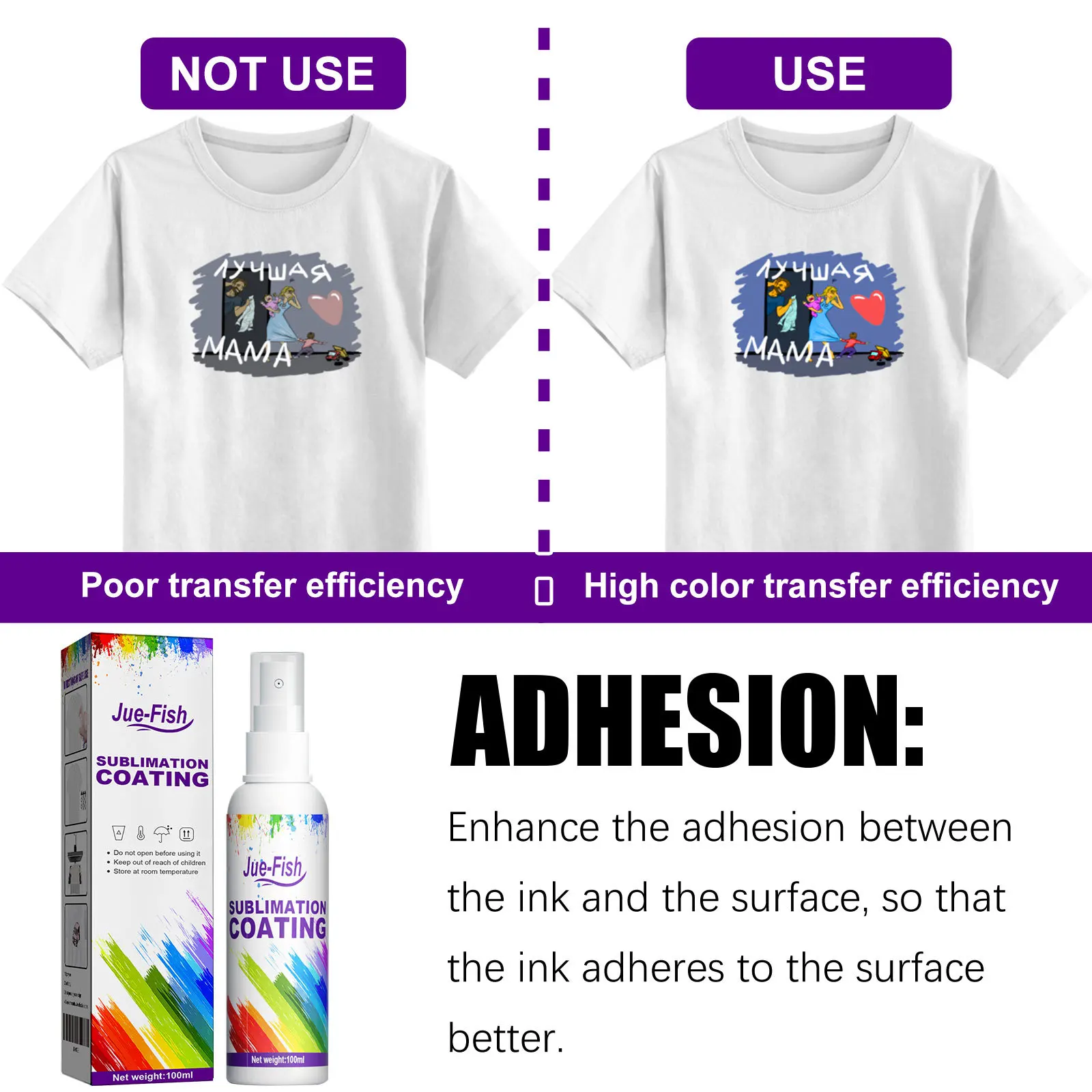 Jue Fish 100ml Sublimation Coating Fixed Spray Quick Dry Fabric T-Shirt Bright Quick Adhesion Anti Stain Wear Resistant Coating
