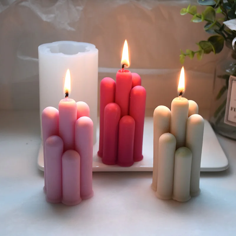 

Peak Candle Silicone Mold DIY Lucky Seven Fingers Mountain Candle Molds for Candle Making Cylindrical Aroma Gypsum Candle Mould