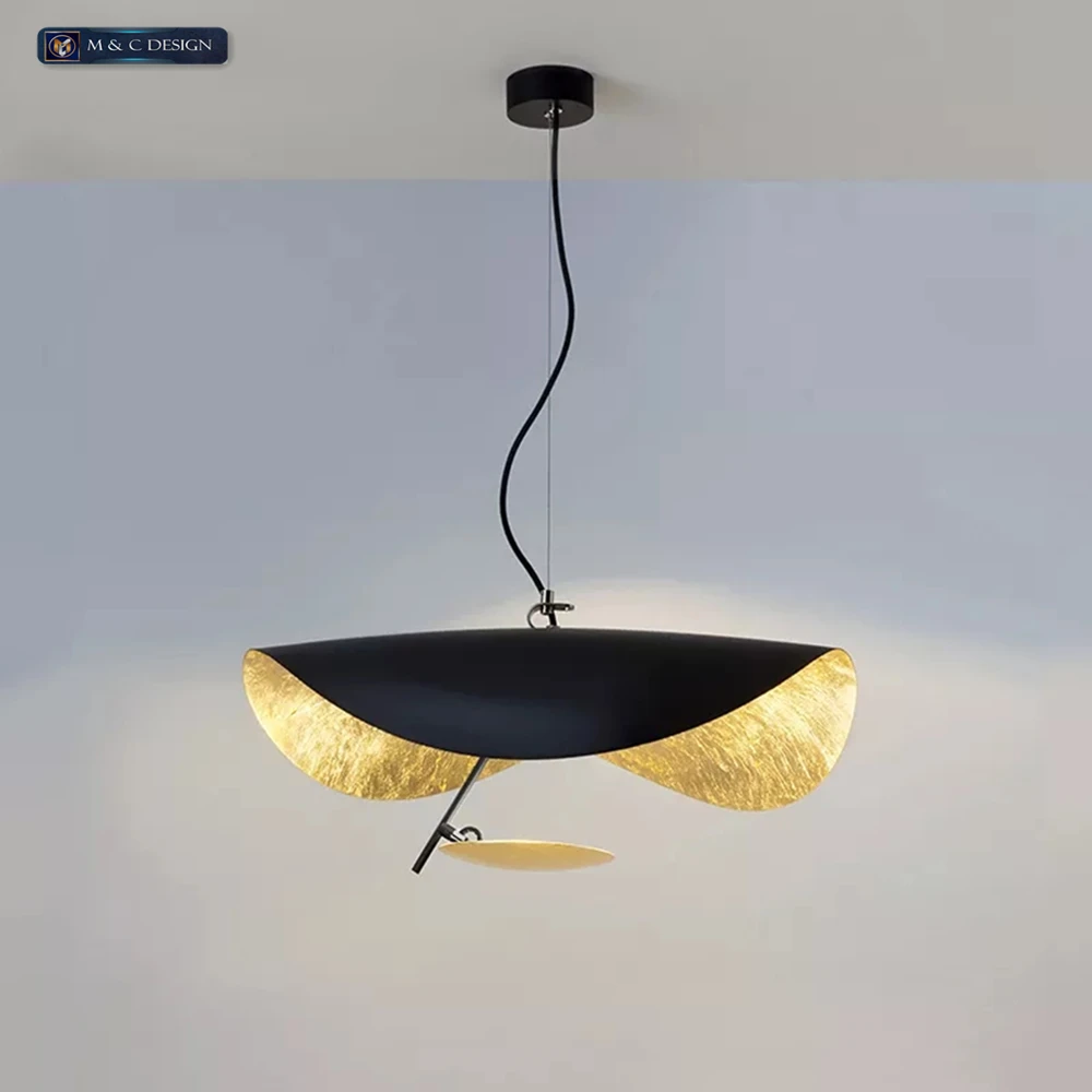 

Postmodern Curved Surface LED Pendant Lights Flying Saucer Hat Art Home Decor Hanglamp Living Room Restaurant Kitchen Lights