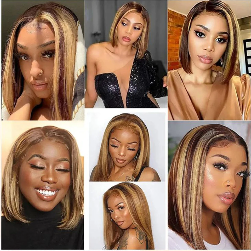 Highlight Wig Human Hair Bob Wig Short Straight Bob Wig 13x4 HD Transparent Lace Front Human Hair Wigs Piano Cheap Wig On Cleara
