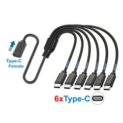 Compact 4 - Port USB - C Splitter and Extension Charging Cable (6xType C Male 50cm)