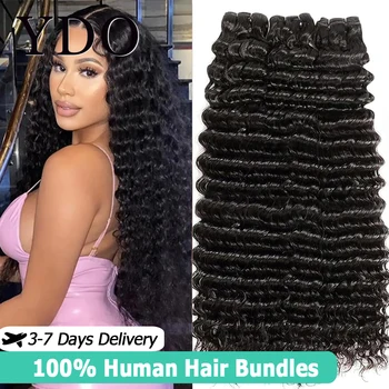 12A Extension per capelli brasiliani Deep Wave, ricci, vergini, a doppia trama, 3/4 pezzi, Remy Hair