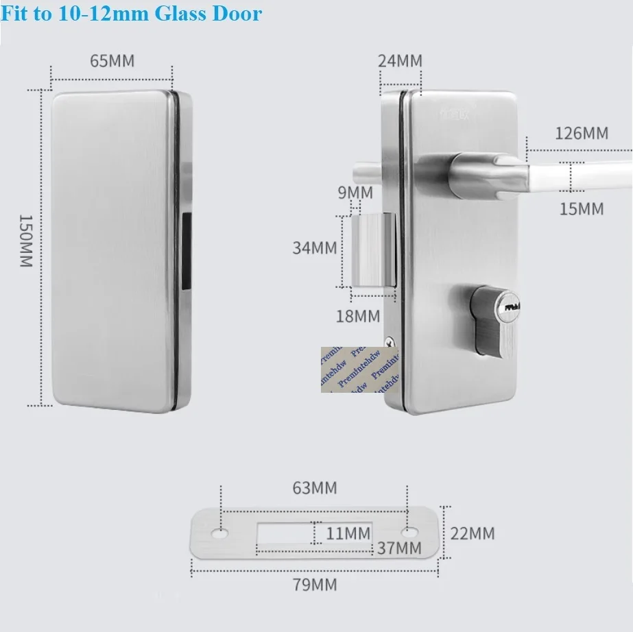 Stainless Steel Rectangle Frameless Glass Door Lock With Lever Handle Thumbturn Keys Gold Gold Matte Black
