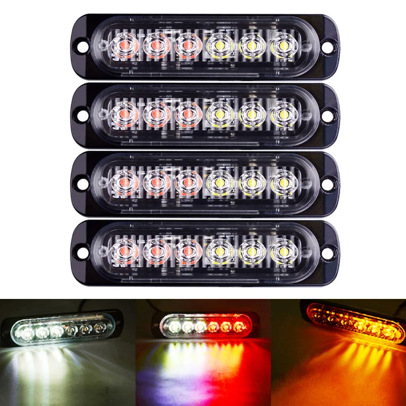 4pcs Led Strobe Warning Light 6smd Truck Strobe Grille Flashing