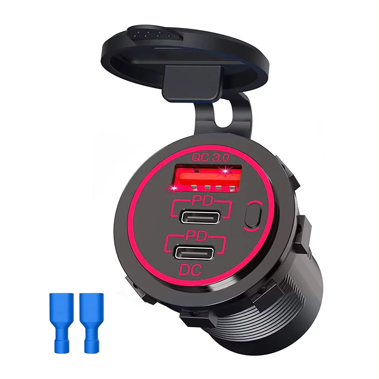 4 Adattatori Per Accendisigari Auto Con Doppia Porta USB 3.1A Totale, 12-24V, Con LED, Per Auto, Moto, Camper, Barca - 3