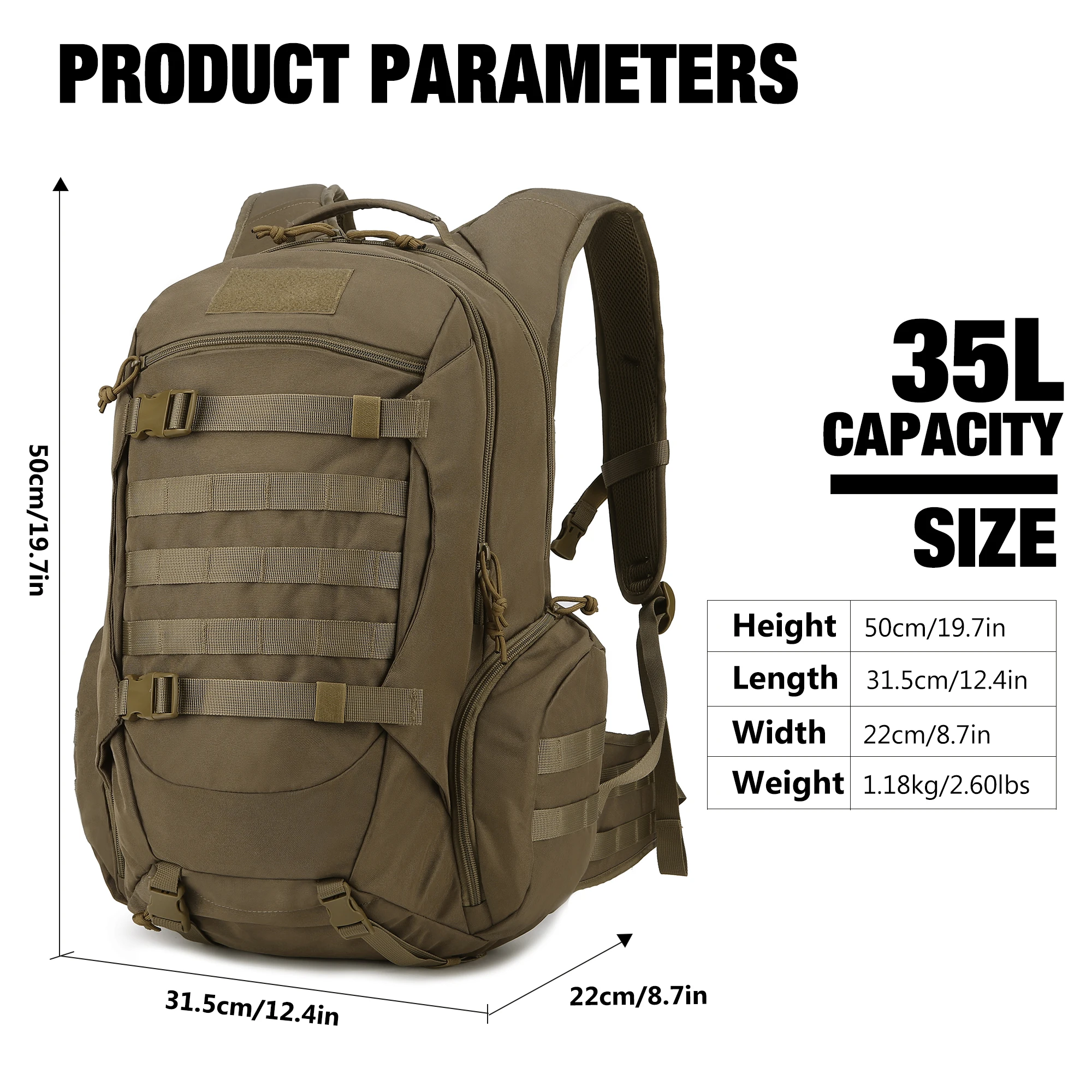Mardingtop 35L Tactical Backpack Molle Daypack with Rain Cover for Camping Motorcycle Military Trekking