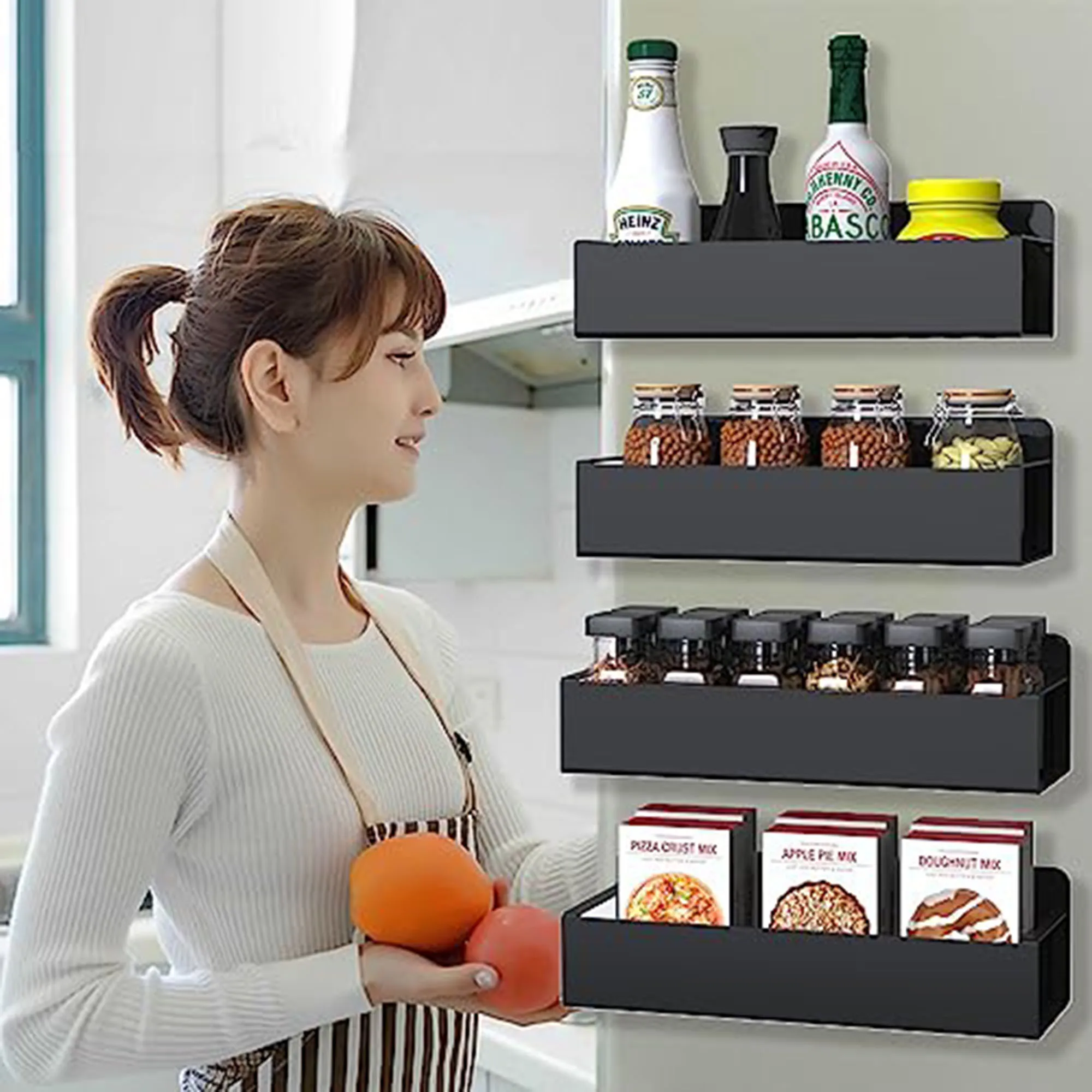 Magnetic Spice Rack Organizer for Cabinet, Space Saver for Refrigerator and  Microwave Oven, Metal Fridge Shelf - AliExpress