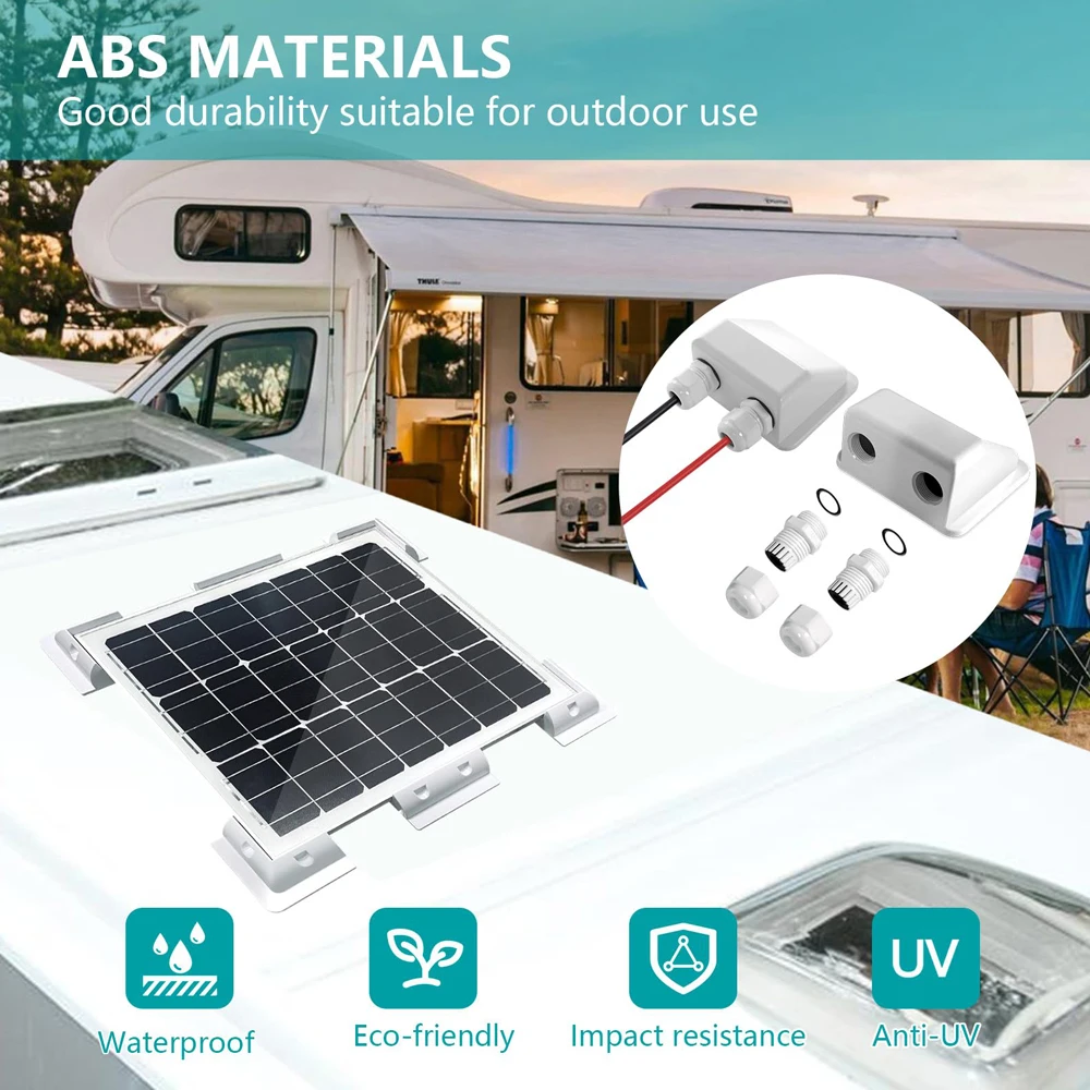 RV Top Roof Solar Panel Mounting Bracket Solar ABS Fixing Bracket Kit Wire Box White And Black For Caravan Boat Yacht Motorhome solar panel mounting set