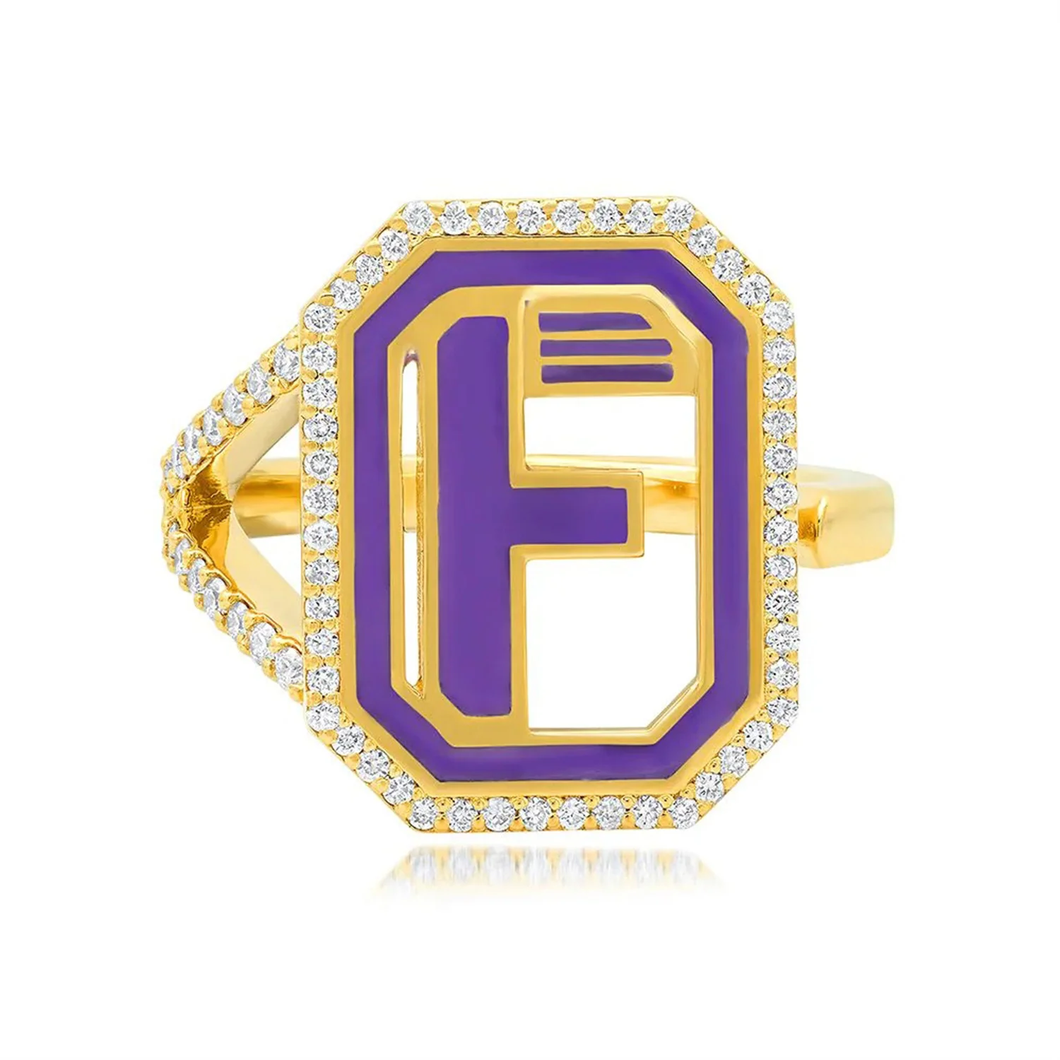 

A-Z Letter Rings 18K Gold Plated Custom Initial Diamond And Purple Enamel Ring Alphabet Letter Ring Delicate Jewelry Women Gifts